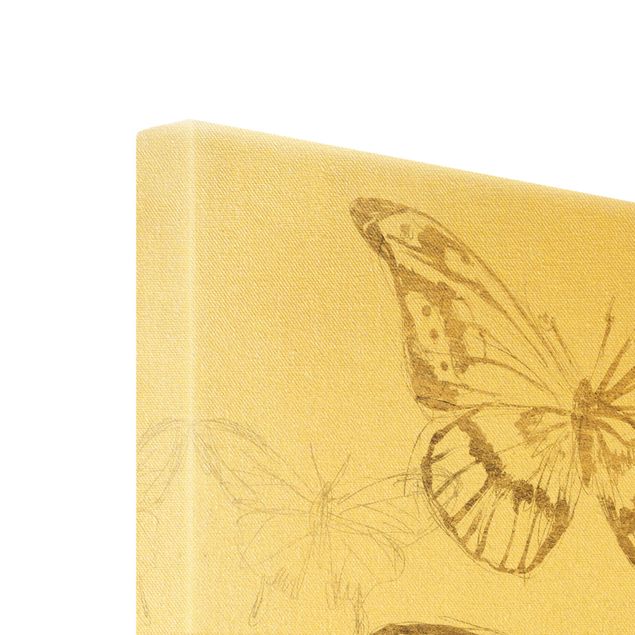 Canvas schilderijen - Goud Butterfly Composition In Gold II