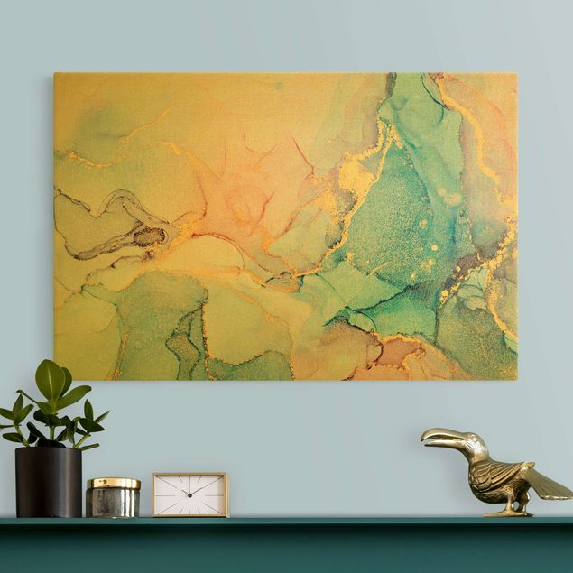 Canvas schilderijen - Goud Watercolour Pastel Colourful With Gold