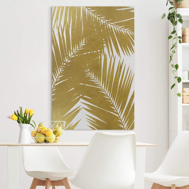 Canvas schilderijen View Through Golden Palm Leaves