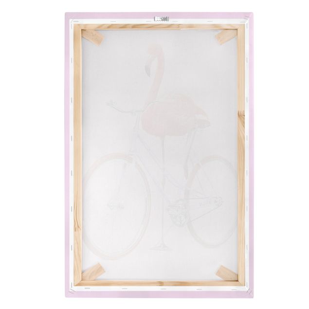 Canvas schilderijen Flamingo With Bicycle