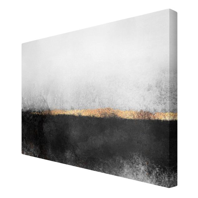 Canvas schilderijen Abstract Golden Horizon Black And White