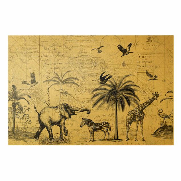 Canvas schilderijen - Goud Vintage Collage - Exotic Map