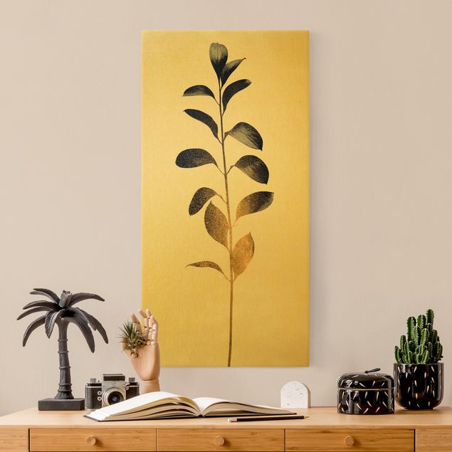 Canvas schilderijen - Goud Graphical Plant World - Gold And Grey