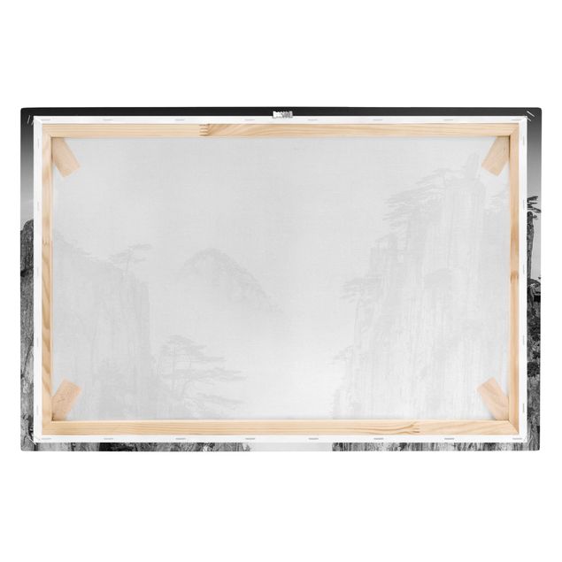 Canvas schilderijen Rocks In Fog In Black And White
