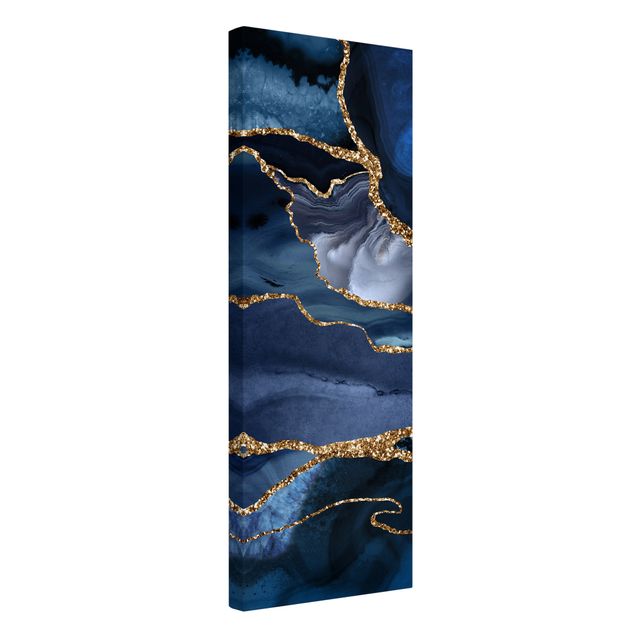 Canvas schilderijen Golden Glitter Waves Blue Backdrop