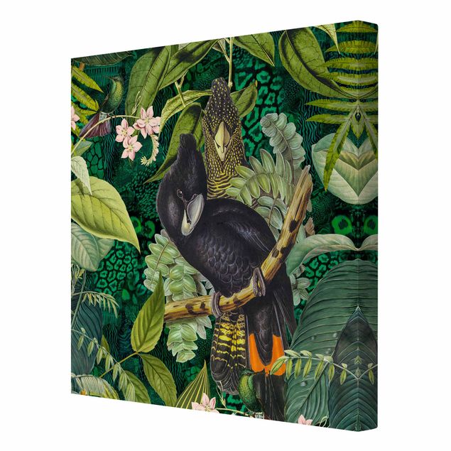 Canvas schilderijen Colourful Collage - Cockatoos In The Jungle