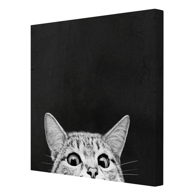 Canvas schilderijen Illustration Cat Black And White Drawing