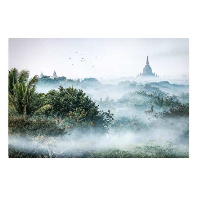 Canvas schilderijen Morning Fog Over The Jungle Of Bagan