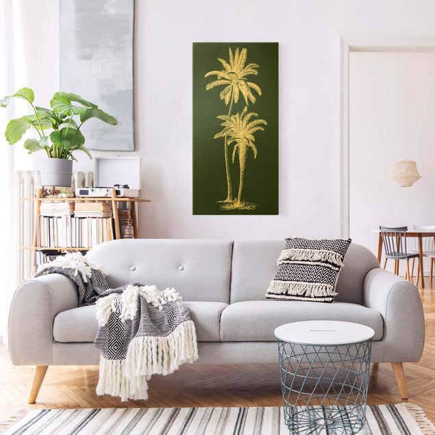 Canvas schilderijen - Goud Illustration Palm Trees On Green