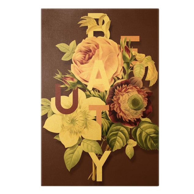 Canvas schilderijen - Goud Floral Typography - Beauty