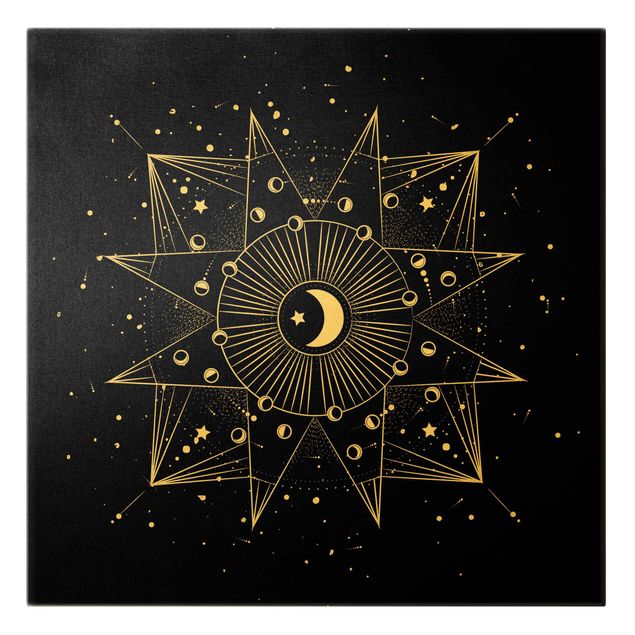 Canvas schilderijen - Goud Astrology Moon Magic Black
