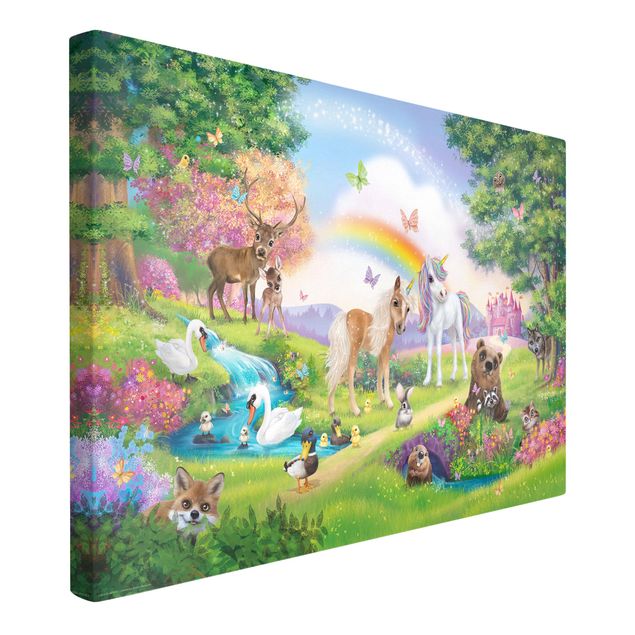 Canvas schilderijen Enchanted Forest With Unicorn