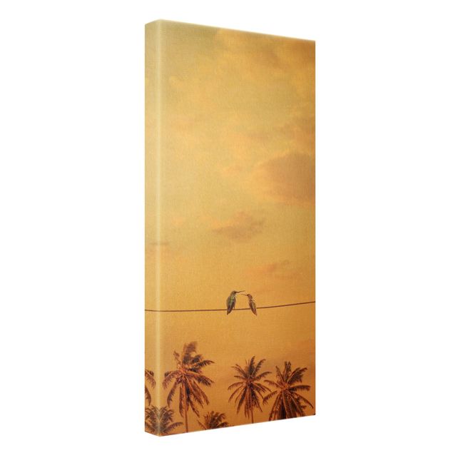 Canvas schilderijen - Goud Sunset With Hummingbird