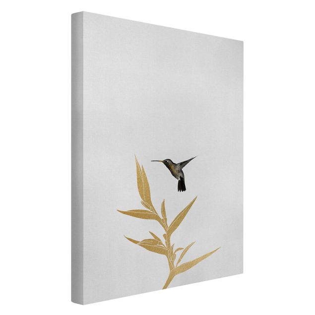 Canvas schilderijen Hummingbird And Tropical Golden Blossom II