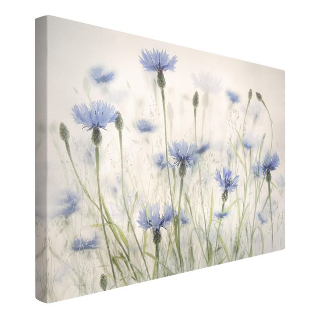 Canvas schilderijen Cornflowers And Grasses In A Field