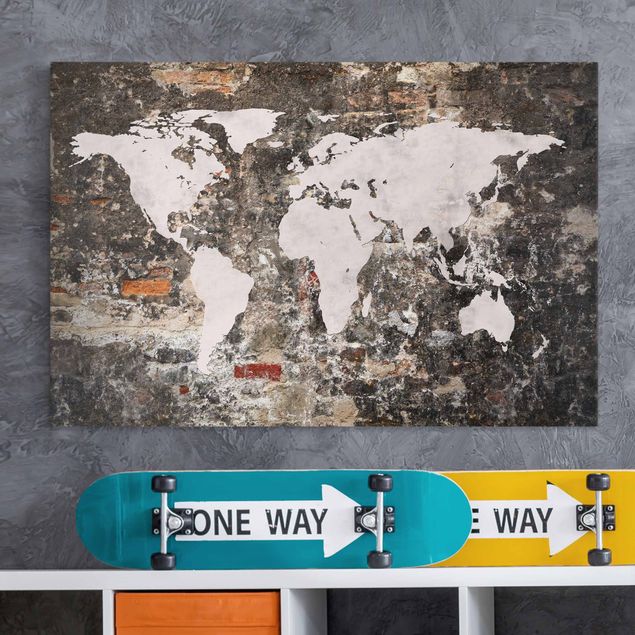 Canvas schilderijen Old Wall World Map