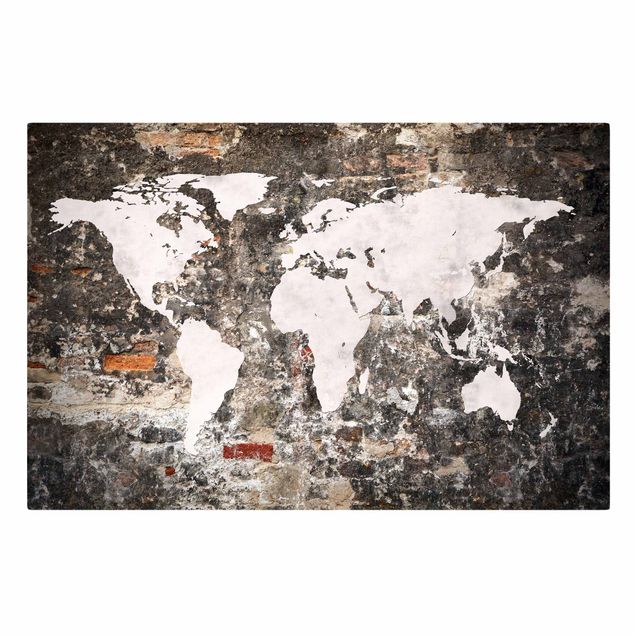 Canvas schilderijen Old Wall World Map