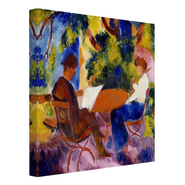 Canvas schilderijen August Macke - Couple At The Garden Table