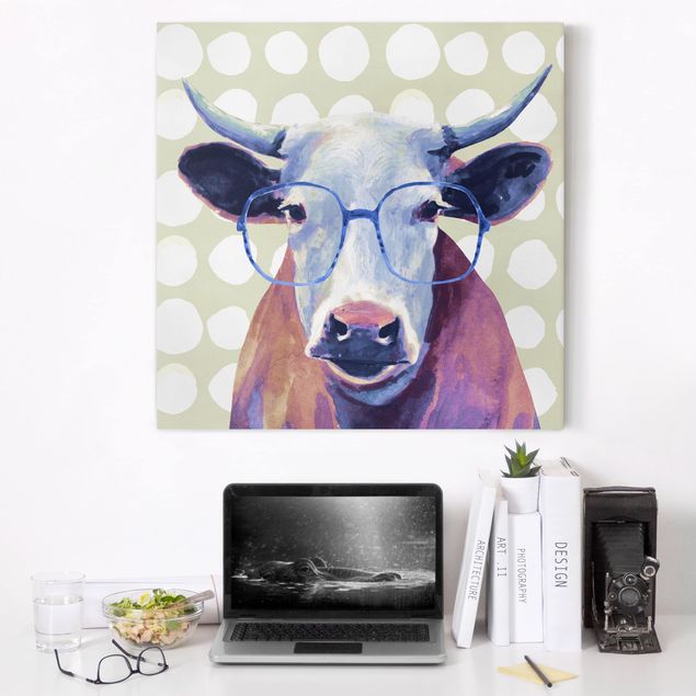 Canvas schilderijen Animals With Glasses - Cow