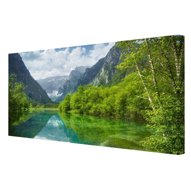 Canvas schilderijen Mountain Lake With Water Reflection