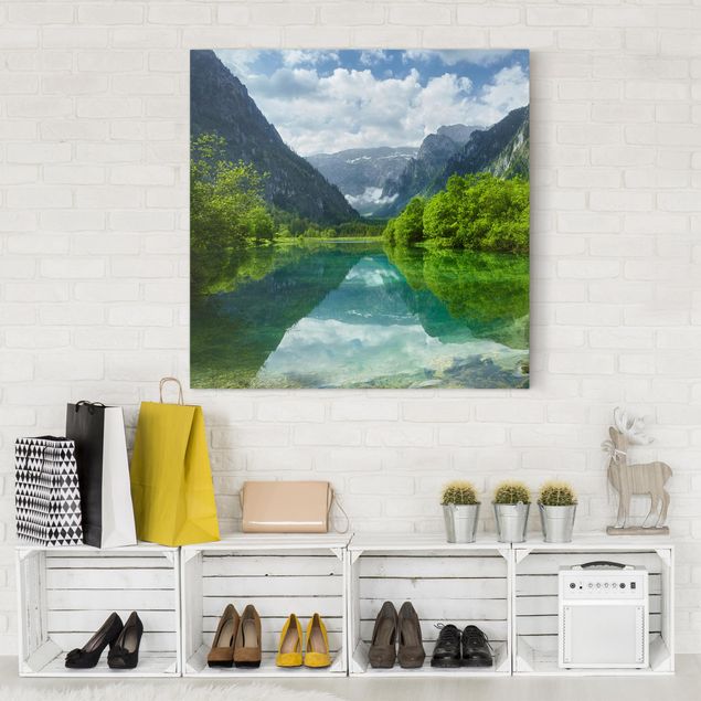Canvas schilderijen Mountain Lake With Water Reflection
