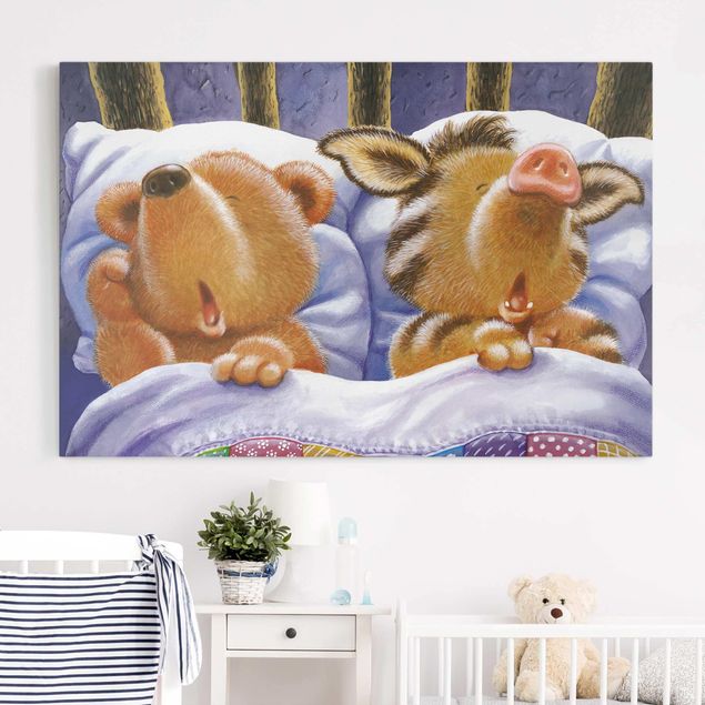 Canvas schilderijen Buddy Bear - In Bed