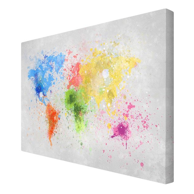 Canvas schilderijen Colourful Splodges World Map