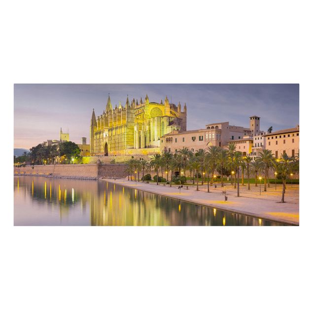 Canvas schilderijen Catedral De Mallorca Water Reflection