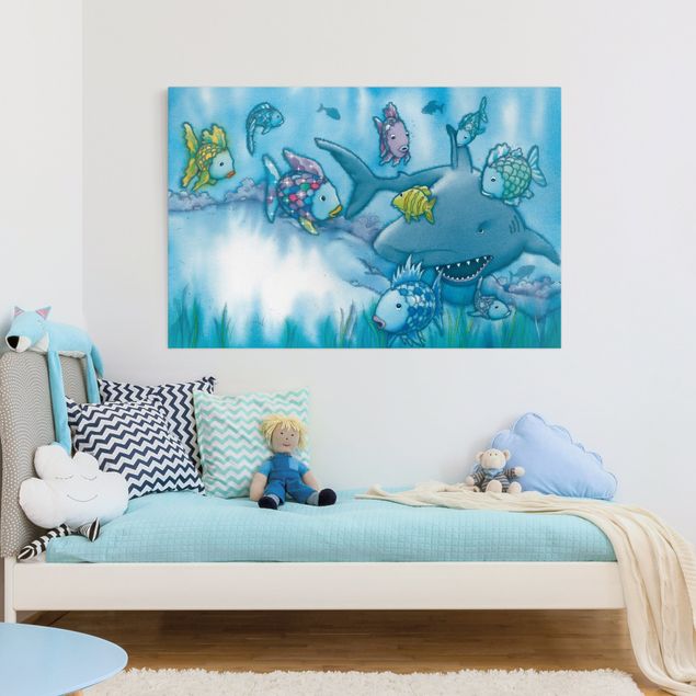 Canvas schilderijen The Rainbow Fish - Shark Attack