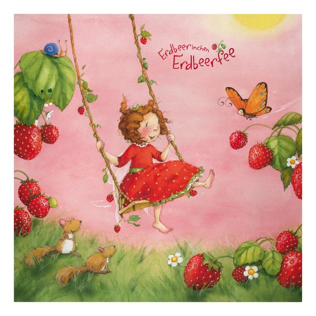 Canvas schilderijen Little Strawberry Strawberry Fairy - Tree Swing