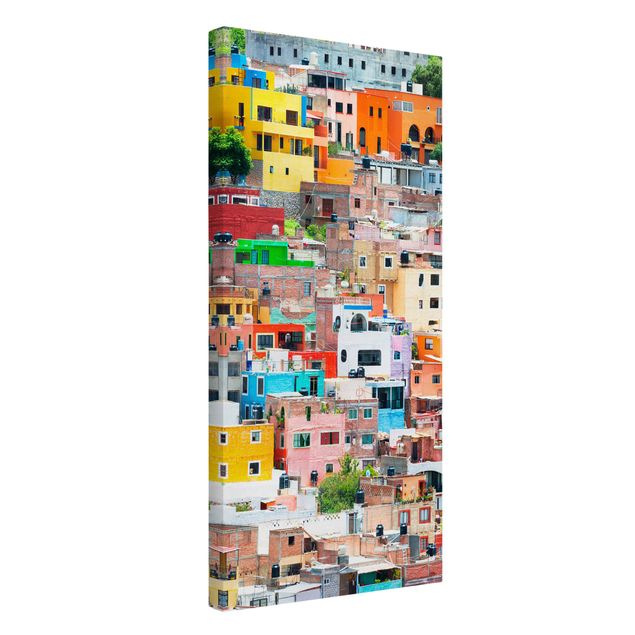 Canvas schilderijen Coloured Houses Front Guanajuato