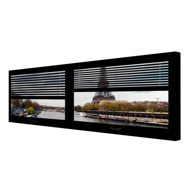 Canvas schilderijen Window View Blinds - Seine And Eiffel Tower
