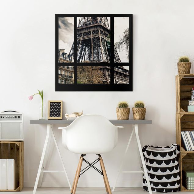Canvas schilderijen Window View Paris - Close To The Eiffel Tower