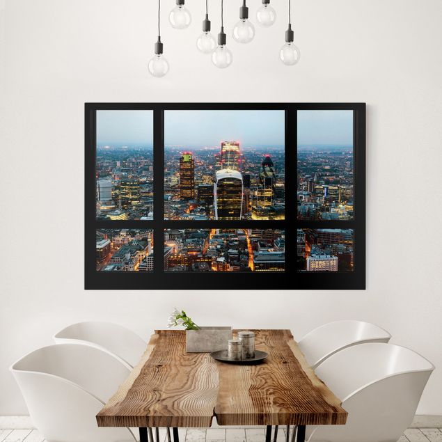 Canvas schilderijen Window view illuminated skyline of London