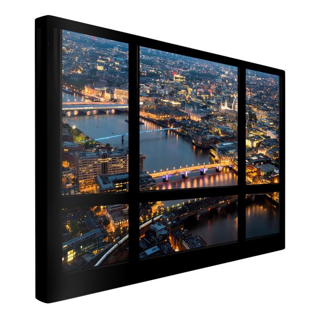 Canvas schilderijen Window view of London's skyline with bridge