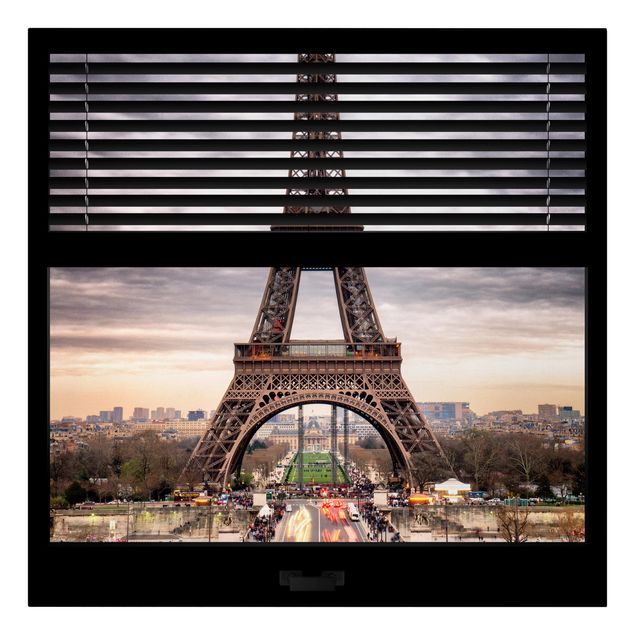 Canvas schilderijen Window Blinds View - Eiffel Tower Paris