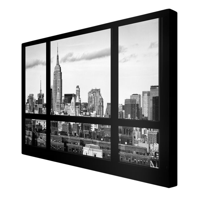 Canvas schilderijen Window Manhattan Skyline black-white