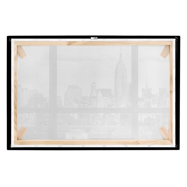 Canvas schilderijen Window Manhattan Skyline black-white