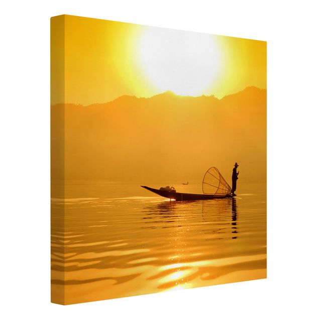 Canvas schilderijen Fisherman And Sunrise