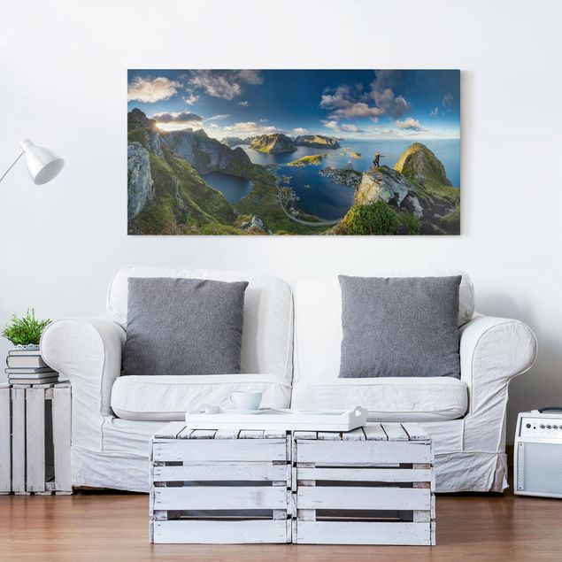 Canvas schilderijen Fjord View In Reinebringen