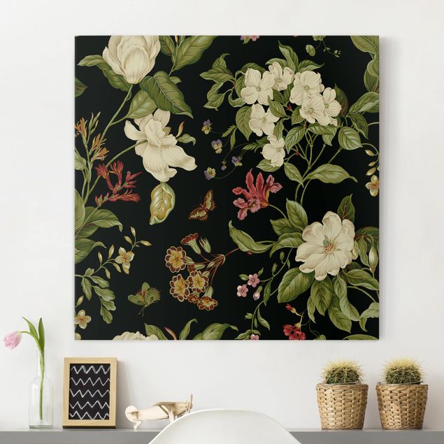Canvas schilderijen Garden Flowers On Black II