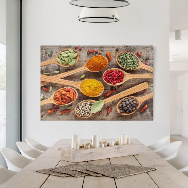 Canvas schilderijen Spices On Wooden Spoon