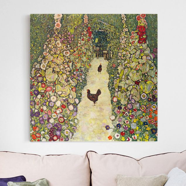 Canvas schilderijen Gustav Klimt - Garden Path with Hens