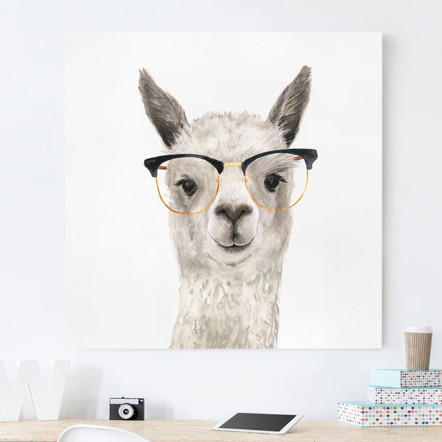 Canvas schilderijen Hip Lama With Glasses I