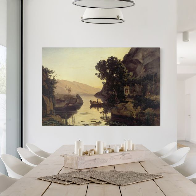 Canvas schilderijen Jean-Baptiste Camille Corot - Landscape near Riva at Lake Garda
