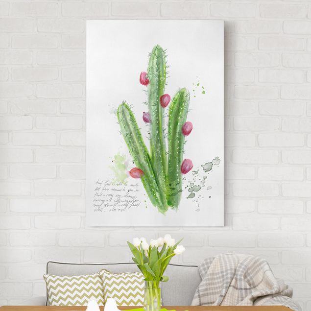 Canvas schilderijen Cactus With Bibel Verse II