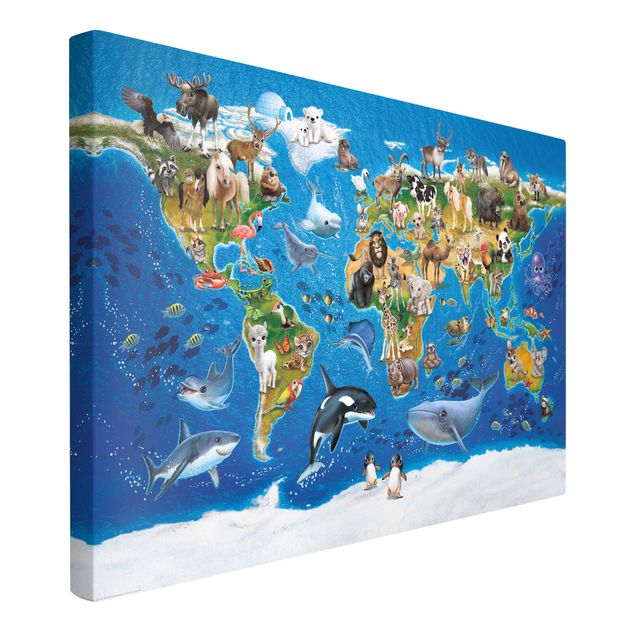Canvas schilderijen Animal Club International - World Map With Animals