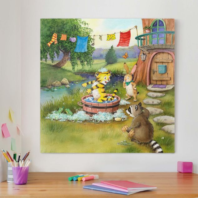 Canvas schilderijen Little Tiger - Bathing