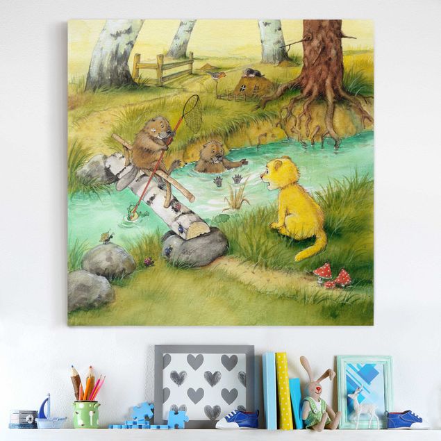 Canvas schilderijen Little Tiger - With The Beavers