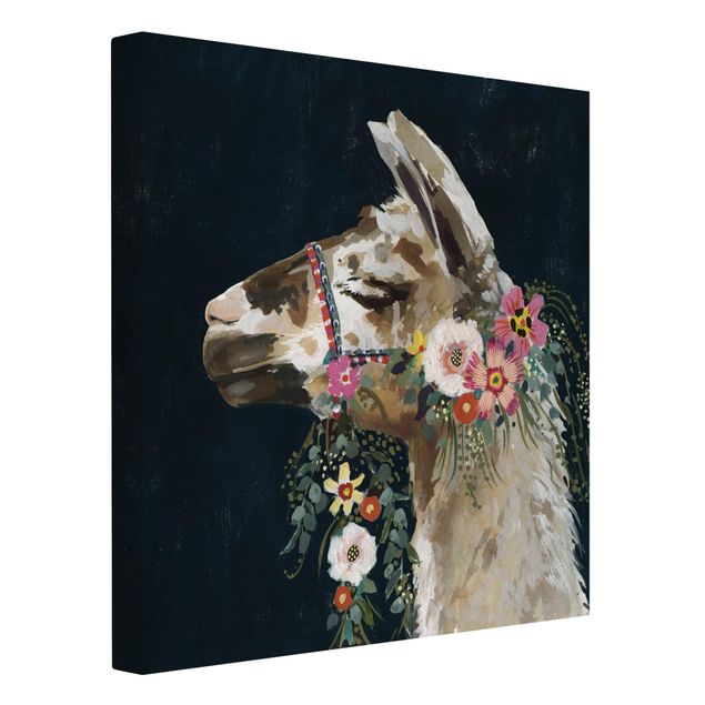 Canvas schilderijen Lama With Floral Decoration II